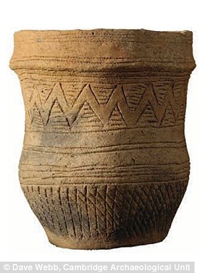 Fineware beaker excavated from the Trumpington Meadows double beaker burial. Dave Webb, Cambridge Archaeological Unit.