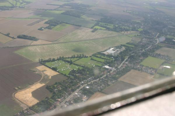 Aerial photo of Shelford Road from the north west, with early work on the route of Addenbrooke�s Road and the camping and caravan site. Photo: Arthur Brookes, August 2007.