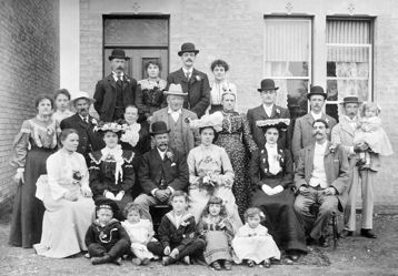 Careless Wedding Party outside number 52 Alpha Terrace, 30 May 1903. Source: Howard Slatter.