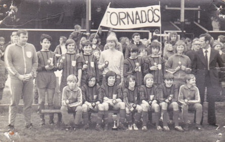 Trumpington Tornadoes' Under 13 team: winners of the final at Cambridge City F.C., 1974. Source: Mrs Anna Smith.