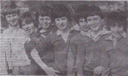 Under-13 winners League Cup Final, 1978. Trumpington Tornadoes (left to right): Anthony Shipp, Kenny Smith, Paul Scott, Ewan McCabe, Kelvin Lee, Andrew Caudwell, Leon Feinstein [Source: CEN, 1978, supplied by Mrs Anna Smith].