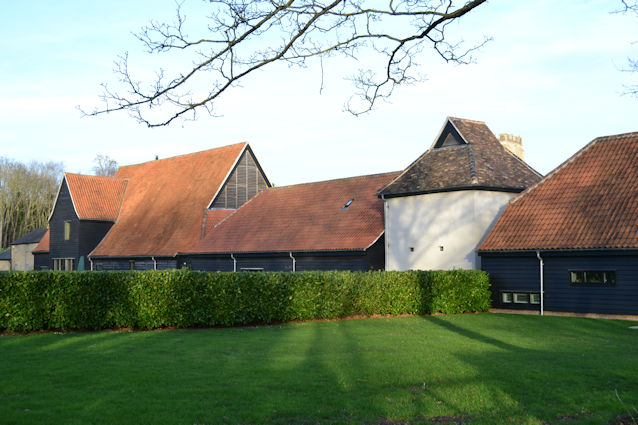 Anstey Hall Barns, including the renovated dovecote. Photo: Andrew Roberts, 1 February 2024.