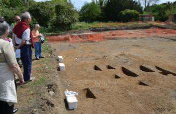 Part-excavated Late Saxon pits, Anstey Hall Farm. Photo: Andrew Roberts, 10 May 2015.
