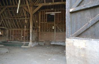 Looking across the threshing floor? in the main barn, Anstey Hall Farm. Photo: Andrew Roberts, 10 May 2015.