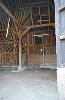 Looking across the threshing floor? in the main barn, Anstey Hall Farm, 10 May 2015.