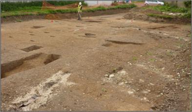 Evidence of 12th century barn, Anstey Hall Farm excavation. Oxford Archaeology East.
