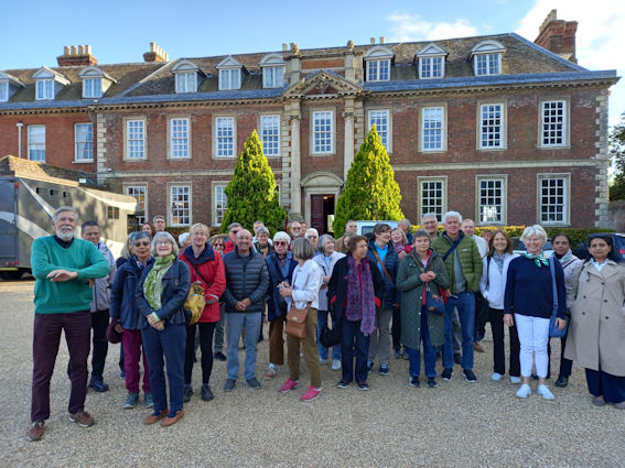 Participants in the Local History Group visit to Anstey Hall, at the entrance to the Hall. Photo: Andrew Roberts, 22 May 2025.