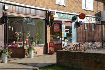 Radhika Flowers (florist) and the Post Office/The Bun Shop, The Parade, Anstey Way, 14 November 2012. Andrew Roberts.