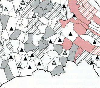 Distribution of parish names in south Cambridgeshire. From An Atlas of Cambridgeshire and Huntingdonshire History, map 26.
