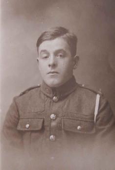 Audrey Rayner's father, Robert John Rayner, in his military uniform, 1914-18. Source: Audrey King, copy photo by Howard Slatter, March 2017.