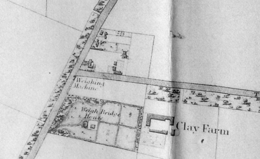 Extract from Richard Baker’s Map of the University and Town of Cambridge, 1830, showing the Clay Farm and Long Road area of Trumpington. Howard Slatter, 2022.