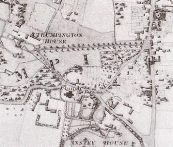 Detail from Baker's Map of the University and Town of Cambridge, 1830. Reproduced by permission of Cambridgeshire Records Society. In the 1841 census, Ebener Foster and family were recorded as living at Anstey House.