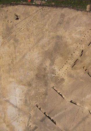 High-level view of the Bell School archaeological site, Oxford Archaeology East, 24 July 2014.