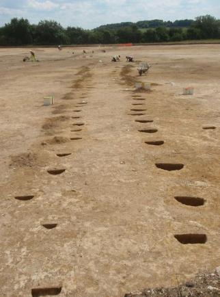 Bronze Age post hole alignments on the Bell School site. Oxford Archaeology East.