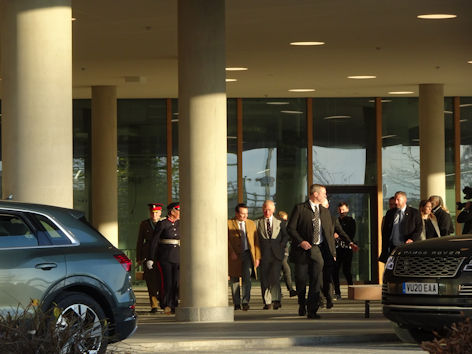 Prince Charles leaving after opening the AstraZeneca headquarters building. Photo: Andrew Roberts, 23 November 2021.
