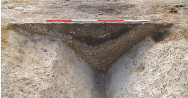 Cross-section of one of the Middle Bronze Age enclosure ditches. Cambridge Archaeological Unit.