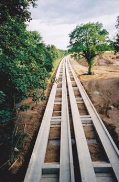 Construction of the busway track, looking south from the Long Road bridge, spring 2009.