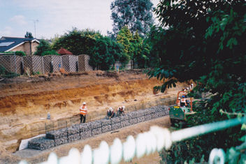 Restructuring the embankment and constructing the gabion wall on the north side of the railway cutting, summer 2010.