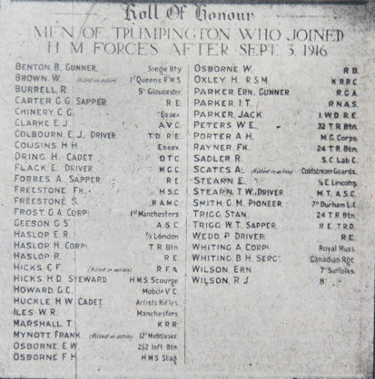 The third Roll of Honour of the 'Men of Trumpington Who Joined HM Forces After Sep. 3 1916'. Published in Cambridge Chronicle, 13 March 1918.