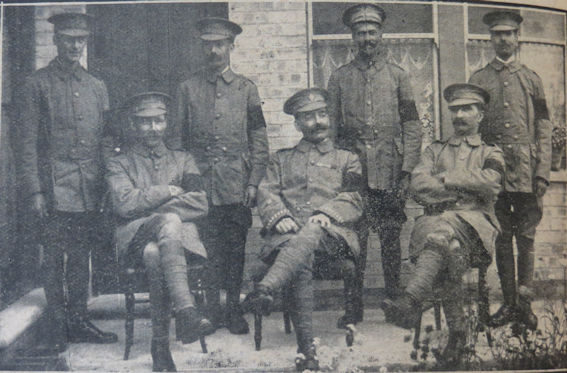 Trumpington VTC Number 4 Patrol. Cambridge Chronicle, 20 October 1915. Standing: H. Haslop, A.H. Wardley, H. Wilson, H. Dasley. Seated: E.L. Peters, Sergt. D.E. Cowell, A. Parker.