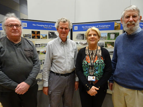 Randall Evans, Andrew Roberts, Alison Sutton and Howard Slatter, at the launch of the Changing Face of Trumpington display, Trumpington Local History Group meeting, the Clay Farm Centre. Photo: Wendy Roberts, 22 March 2018.