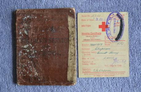Ernest Henry Chapman collection: Army Book 64. Soldier's Service and Pay Book and Army Identity Certificate.