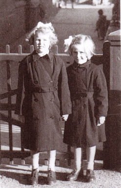 Outside the gate of Trumpington Church School, 1948, Dianne Camps on left, June Newell on right. Photo: Dianne Fraser (née Camps).
