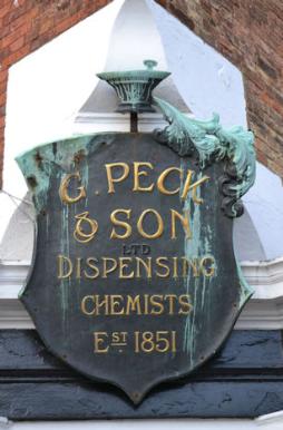 Fitzwilliam Pharmacy, Trumpington Street, formerly the pharmacy of G. Peck & Son. Photo: Andrew Roberts, 23 September 2016.