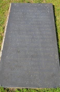 The memorial to Sir George Darwin, Lady Darwin and Gwen Raverat in Trumpington Churchyard Extension. Photo: Andrew Roberts, 1 September 2011.
