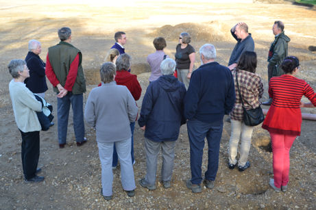 Group in the field to the rear of CPDC, with Richard Mortimer describing the site. Photo: Andrew Roberts, 7 April 2011.