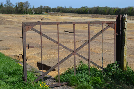 Looking across Clay Farm through the old gate, from the path between Foster Road and Addenbrooke’s. Photo: Andrew Roberts, 10 April 2011.