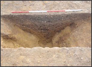 Section through the routeway, Fawcett School excavation. Oxford Archaeology East, spring 2014.