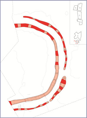 Plan of Late Roman enclosure, Clay Farm. Oxford Archaeology East.