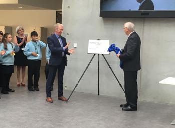 HRH the Duke of Gloucester opening Trumpington Community College, with Andrew Hutchinson, Chief Executive, 23 September 2016. Source: Trumpington Community College.