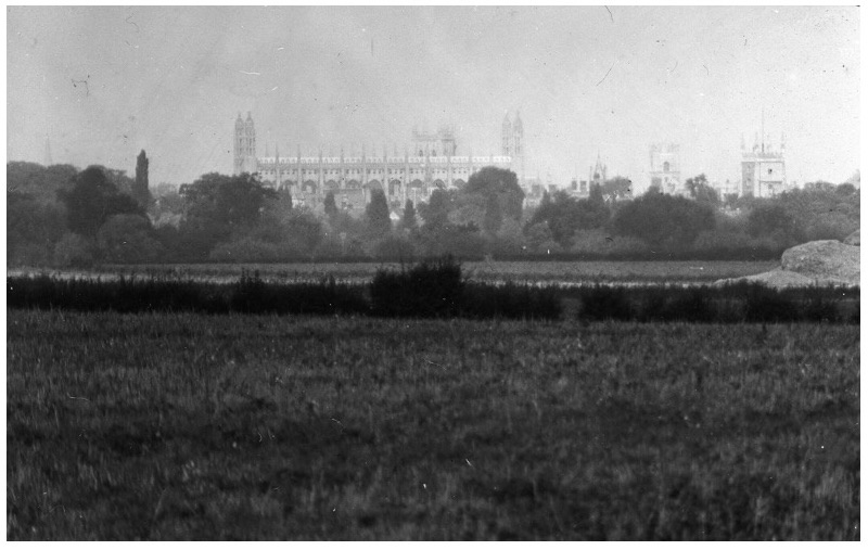 Figure 16: View across coprolite fields to King’s College. Photo: Percy Robinson Collection, Trumpington Local History Group.