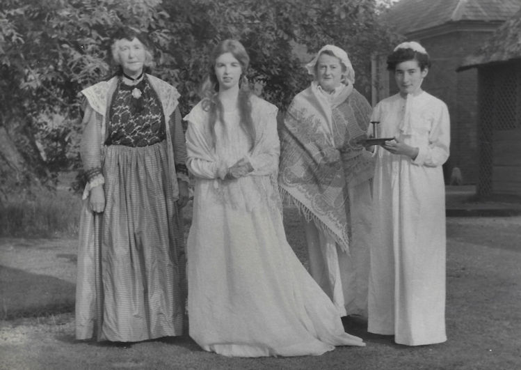 The Queen’s of England pageant, June 1953: Scene IX Queen Victoria as a young woman: Miss Pollock; Baroness Lehzen on left: Miss Priddon; Housemaid and cook. Copy photo: Annie Jackson, May 2023.