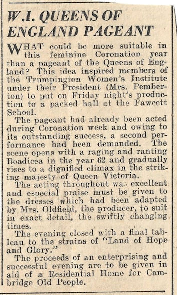 Newspaper report about The Queen’s of England pageant, June 1953. Photo: Annie Jackson, May 2023.