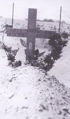 The initial grave site of Lt Jack Creek at Sidi Barrani Italian military cemetery. Source: Cambridge City Council, South Area Committee decision note, 23 June 2014.