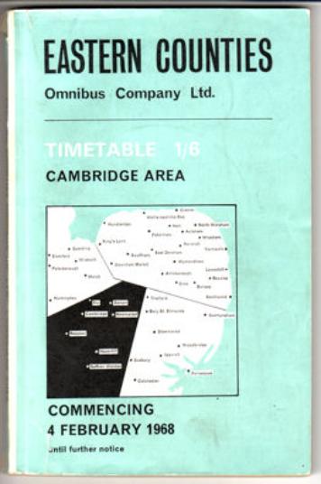 Eastern Counties Omnibus Company timetable, Cambridge Area, 1968, front cover. Source: Barry Clarke.