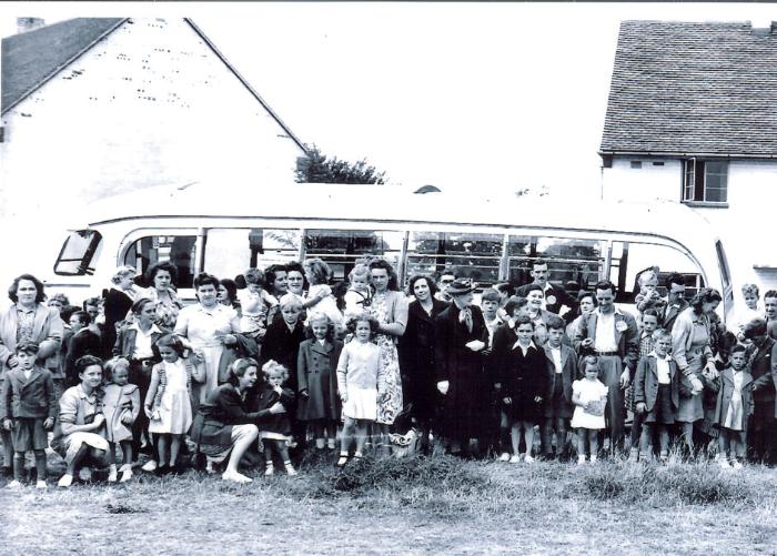 Participants beside one of the coaches. Source: Brenda Bass (née Brenda Jones).