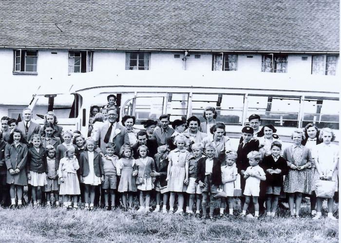 Participants beside one of the coaches. Source: Brenda Bass (née Brenda Jones).