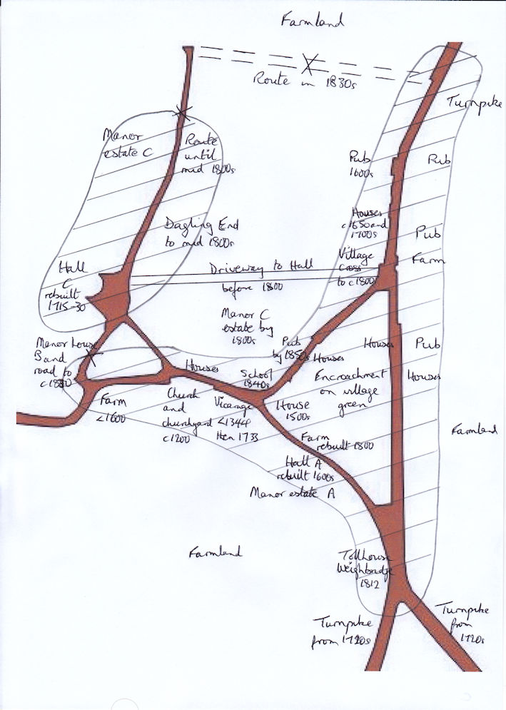 Map C. Changes to the layout of Trumpington village, c. 1601 – 1900. Andrew Roberts, April 2025.
