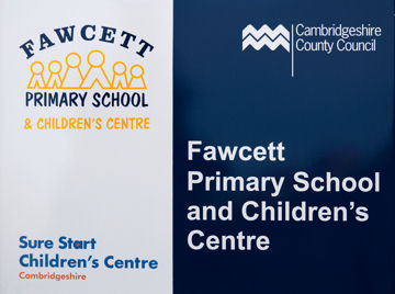 Fawcett Primary School and Children’s Centre sign, 2010. Photo: Stephen Brown.