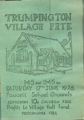 Flyer for the Village Fete at Fawcett School in support of the Village Hall, 17 June 1978. Source: Stephen Brown.