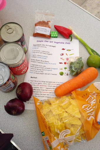 Vegetable chilli recipe pack, Trumpington Food Hub. Photo: Smita Botre, 3 September 2021.