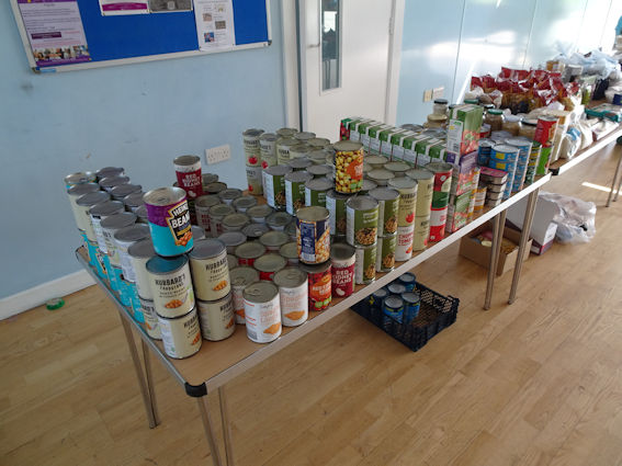 Food supplies at Trumpington Food Hub. Photo: Andrew Roberts, 26 May 2023.