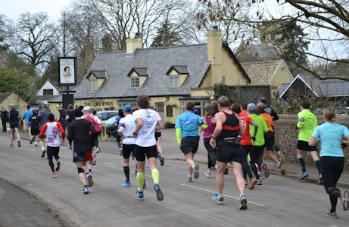 Runners in the Cambridge Half Marathon in Church Lane. Photo: Andrew Roberts, 28 February 2016.