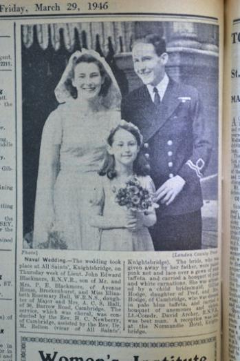 Wedding of Elizabeth Rosemary Hall. Independent Press and Chronicle, 29 March 1946, p. 6. Cambridgeshire Collection.