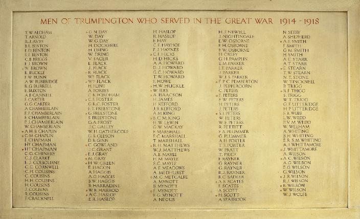 The Roll of Honour in Trumpington Village Hall. Photo: Stephen Brown.