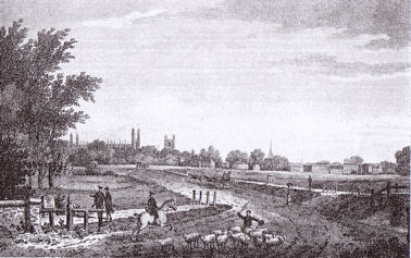 R.B. Harraden, 1809, 'Cambridge from the London road'. Cantabrigia Depicta, page 192.
